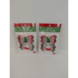 NEW Hair Clips Bows Christmas Tree Cocoa Stocking Stuffers 4 Pc